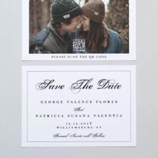 Black White Classic QR CODE Elegant Photo Save The Date