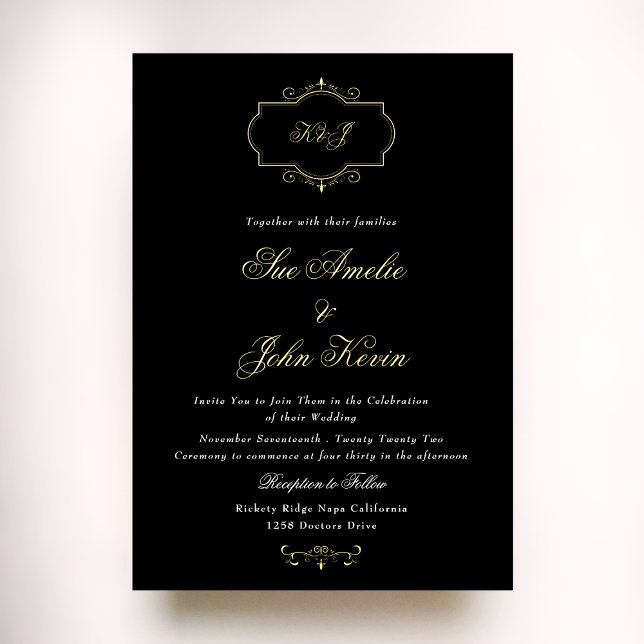 black white classic real gold monogram wedding (Creator Uploaded)