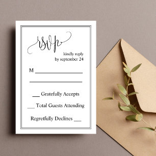Black & White Classic Script Wedding RSVP Card