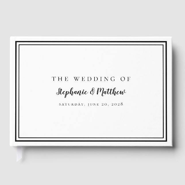 Black & White Classic Simple Modern Wedding Chic Guest Book (Front)