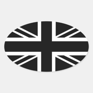 BLack & White Classic Union Jack British(UK) Flag Oval Sticker