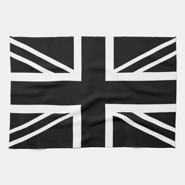 BLack & White Classic Union Jack British(UK) Flag Tea Towel (Horizontal)