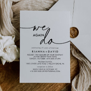 Black White Classic We Do Again Vow Renewal Invitation
