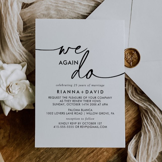 Black White Classic We Do Again Vow Renewal Invitation (Creator Uploaded)