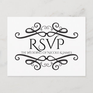 Black & White Classic Wedding Engagement RSVP Invitation Postcard