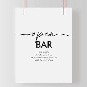 Black White Classic Wedding Open Bar Sign