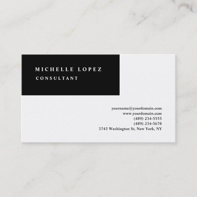 Black & White Classical Elegant Plain Professional Business Card (Front)