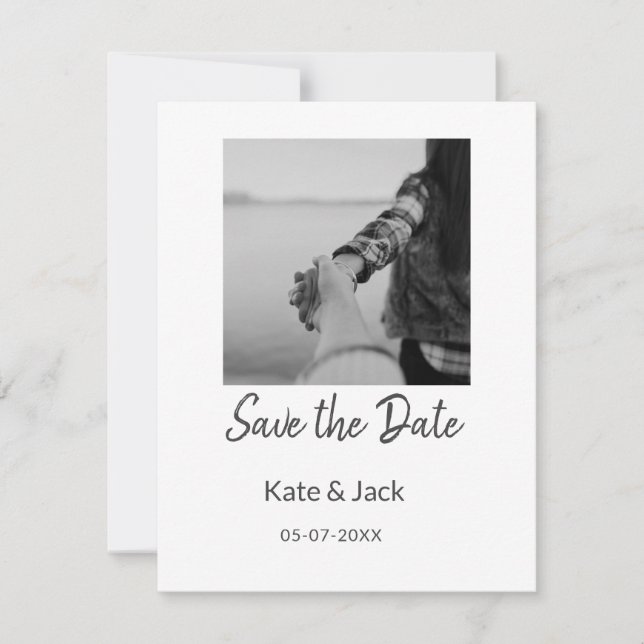 BLACK WHITE CLASSICsave the date add QR name date  Card (Front)