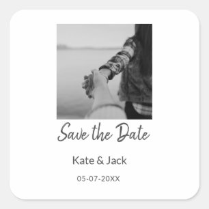 BLACK WHITE CLASSICsave the date add QR name date Square Sticker
