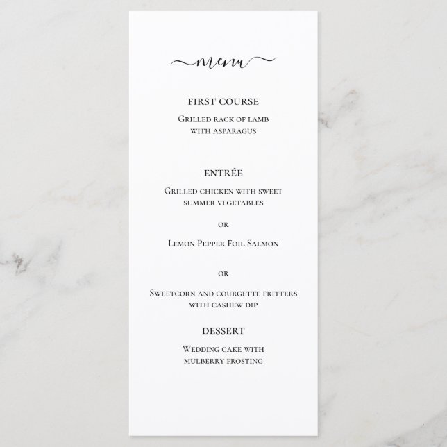 Black White Classis Elegant Monogram Wedding Menu (Front)