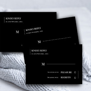 Black White Classy Minimalist Contemporary Wedding RSVP Card