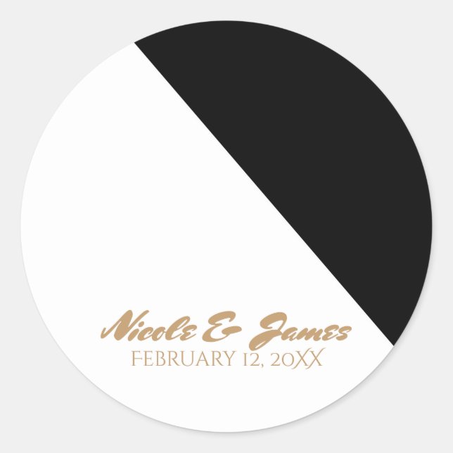 Black & White Classy Triangle Wedding Custom Favou Classic Round Sticker (Front)