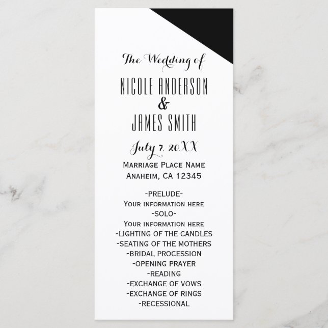 Black & White Classy Triangle Wedding Program Programme (Front)