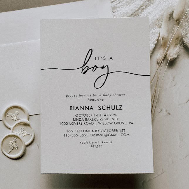 Black White Clear It's A Boy Baby Shower Invitation (Creator Uploaded)