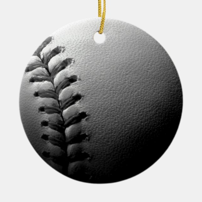 Black & White Close-up Baseball Ceramic Tree Decoration (Front)