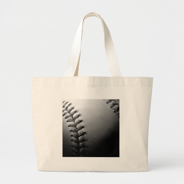 Black & White Close-up Baseball Large Tote Bag (Front)