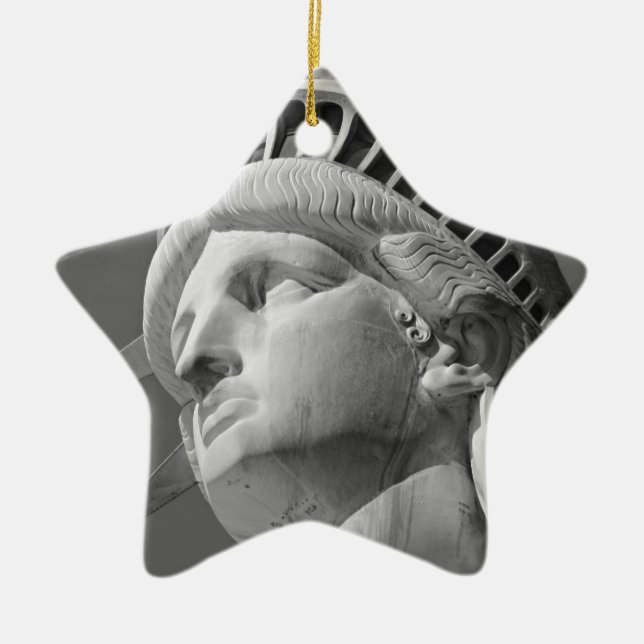 Black & White Close-up Statue of Liberty Ceramic Tree Decoration (Front)