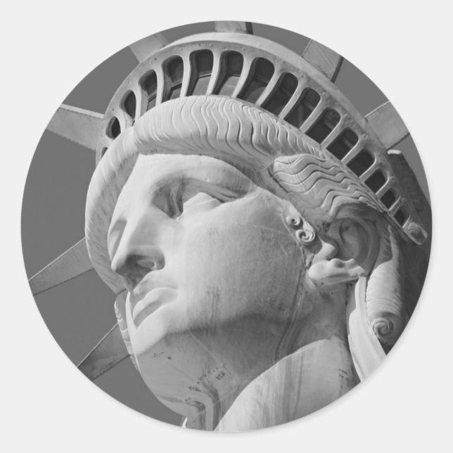 Black & White Close-up Statue of Liberty Classic Round Sticker (Front)