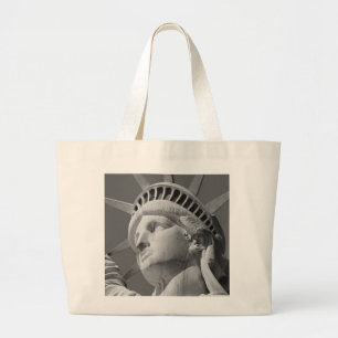 Black & White Close-up Statue of Liberty Large Tote Bag