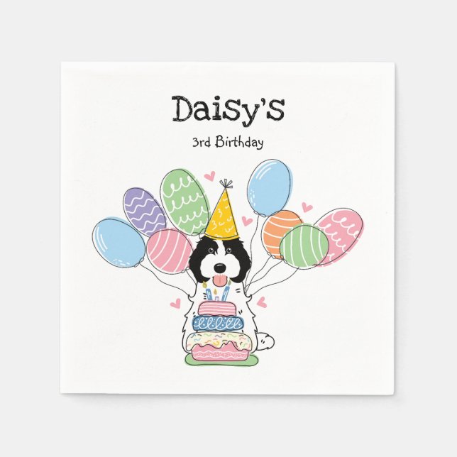 Black White Cockapoo Cavapoo Birthday Party Paper Napkin (Front)