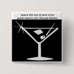 Black White Cocktail Bridal Shower Name Pins