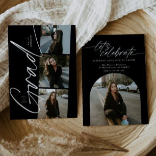 Black & White Collage Modern Script Graduation Invitation