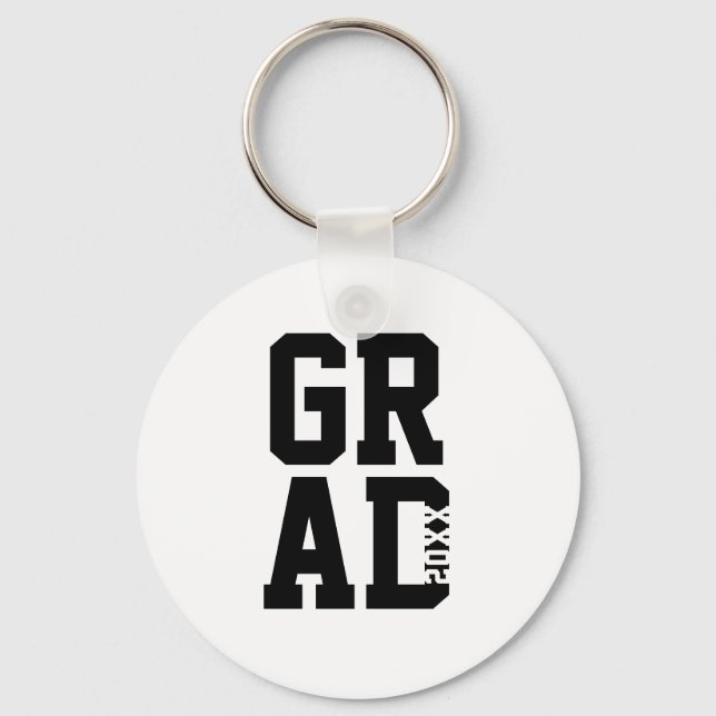  Black White College Colours Graduation Keepsake  Key Ring (Front)
