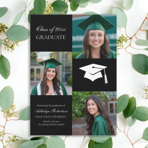 Black White College University Photo Graduation Announcement