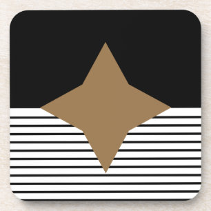 Black White Colorblock & Brown Diamond Coaster