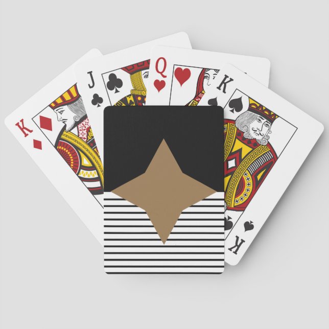 Black White Colorblock & Brown Diamond Playing Cards (Back)