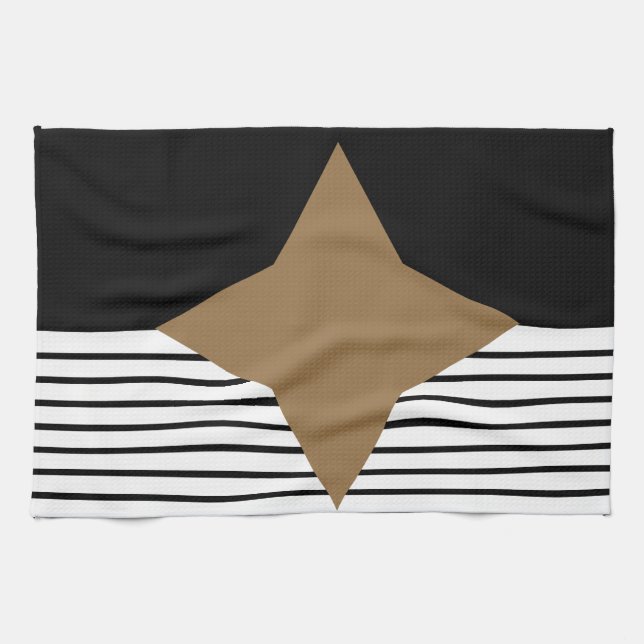 Black White Colorblock & Brown Diamond Tea Towel (Horizontal)