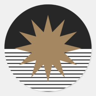 Black White Colorblock & Brown Sun Classic Round Sticker
