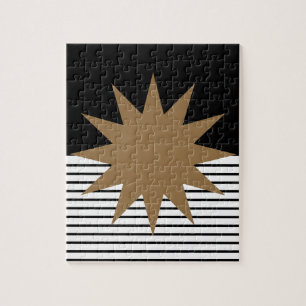 Black White Colorblock & Brown Sun Jigsaw Puzzle