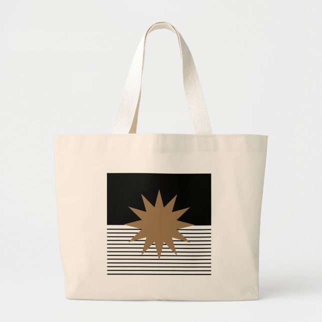 Black White Colorblock & Brown Sun Large Tote Bag (Front)