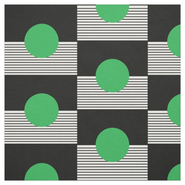 Black White Colorblock & Green Circle Fabric (Swatch)