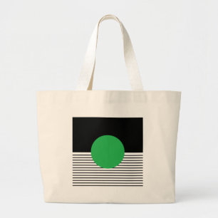 Black White Colorblock & Green Circle Large Tote Bag