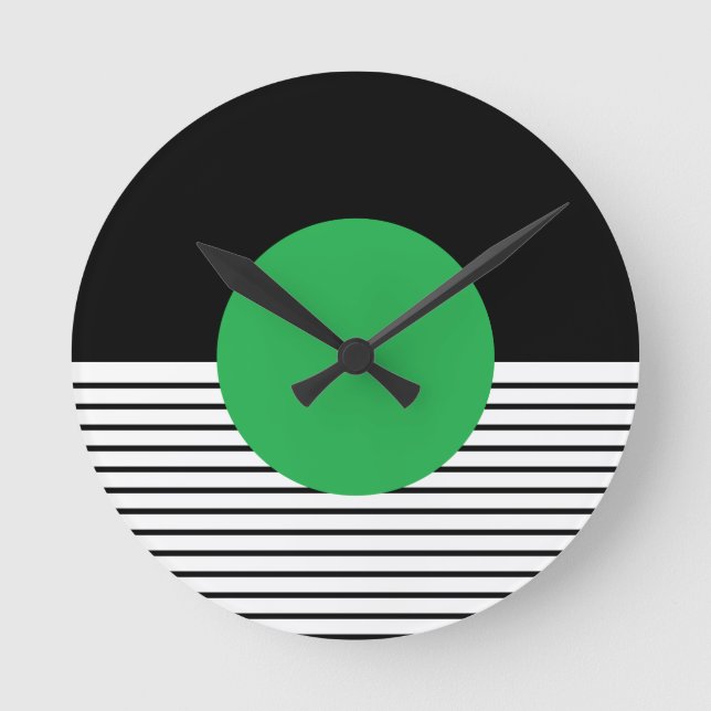 Black White Colorblock & Green Circle Round Clock (Front)
