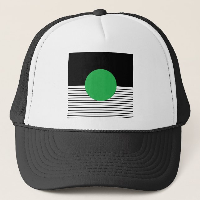Black White Colorblock & Green Circle Trucker Hat (Front)