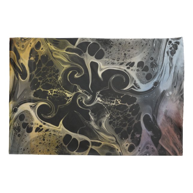 BLACK WHITE COLORFUL SWIRLING WAVY PILLOWCASE (Back)