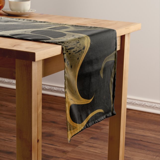 BLACK WHITE COLORFUL SWIRLING WAVY SHORT TABLE RUNNER (In Situ)