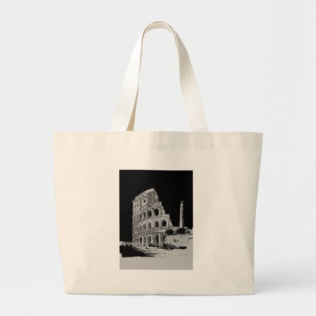 Black & White Colosseum Large Tote Bag (Front)
