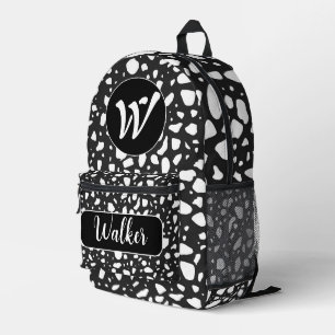 Black & White Colour - Initial Name & Monogrammed Printed Backpack