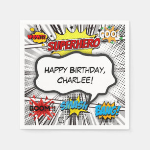 Black & White Comic Book Superhero Birthday Party Napkin