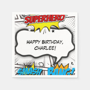Black & White Comic Book Superhero Birthday Party Napkin