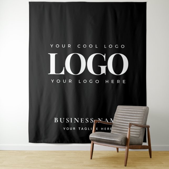 Black White Company Business Logo Event Backdrop Tapestry (In Situ)
