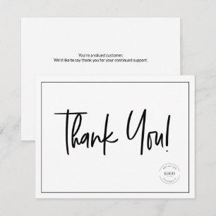Black White Company Logo Social Simple modern Thank You Card