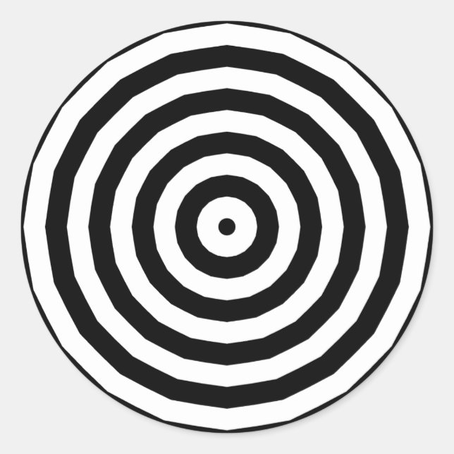Black & White Concentric Circles Optical Illusion Classic Round Sticker (Front)