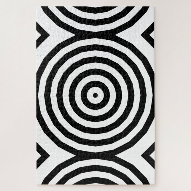 Black & White Concentric Circles Optical Illusion Jigsaw Puzzle (Vertical)