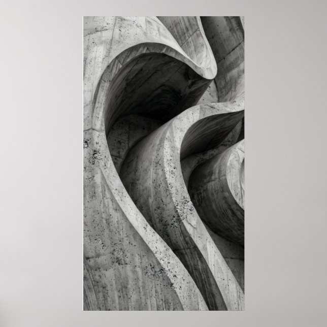 Black White Concrete Abstract Architecture Sculptu Poster (Front)