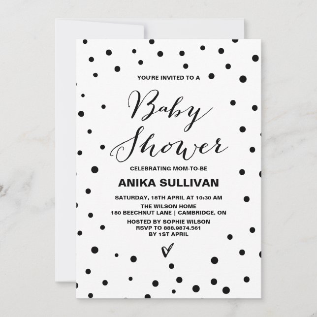 Black & White Confetti Dots Baby Shower Invitation (Front)